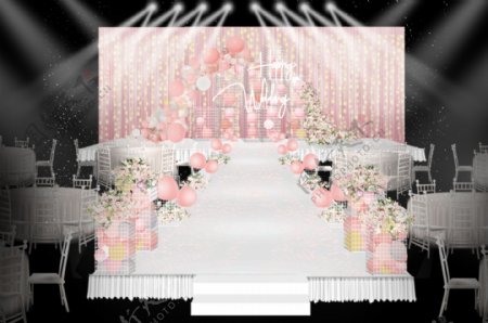 粉色气球主题温馨婚礼舞台效果图