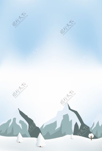 手绘卡通雪山背景