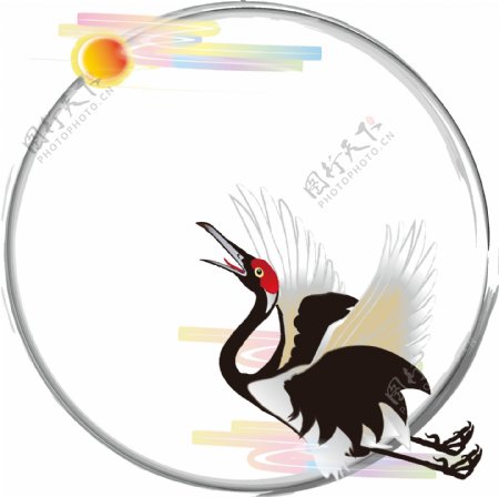 中国风手绘水墨仙鹤丹顶鹤鸟边框可商用元素