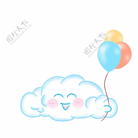 漂浮的可爱白云牵着气球设计元素