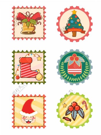 原创圣诞邮票可爱可通圣诞节装饰元素