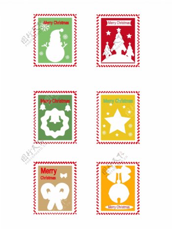 圣诞邮票邮戳小贴纸可爱卡通雪花矢量可商用