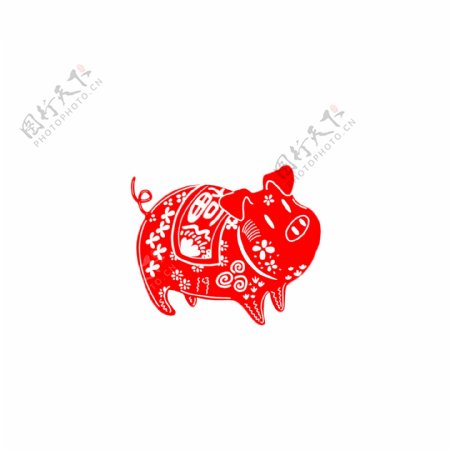 原创中国风创意红福猪窗花剪纸装饰元素