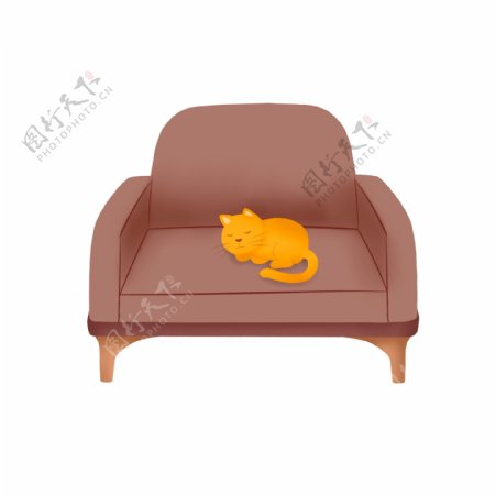 卡通沙发上睡觉的猫咪