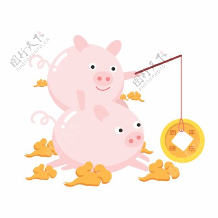 可爱猪年新年卡通小猪素材元素