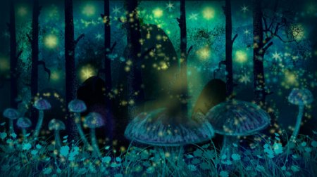 晚安星空下的树林背景素材