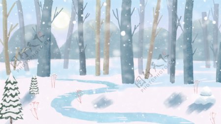 浪漫冬至节气雪地树林背景