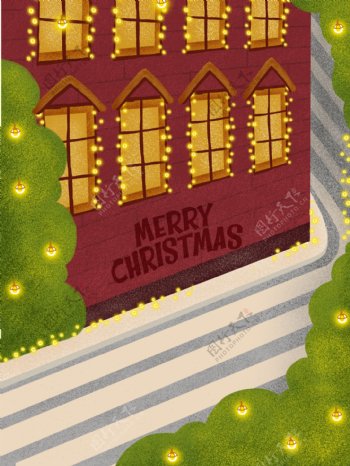 卡通圣诞节房屋装饰展板背景
