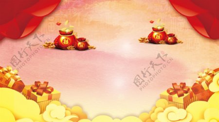 红色喜庆中国风年货节背景设计