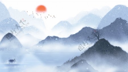 中国风水墨山水插画