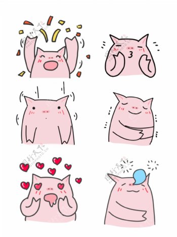 2019年猪年手绘插画可爱表情可商用元素