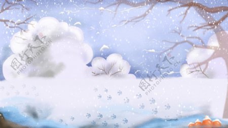 手绘枯树雪景立冬节气背景素材