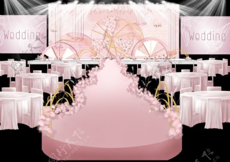 粉色梦幻摩天轮主题婚礼效果图
