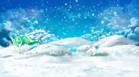 手绘小清新蓝天下的大雪节气背景素材