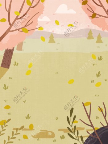 秋季唯美手绘树林背景设计