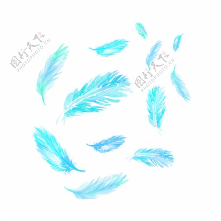 水彩蓝色渐变羽毛漂浮设计元素背景底纹