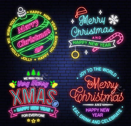 霓虹效果文字图案圣诞主题