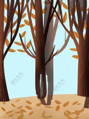 彩绘秋季树林落叶背景素材