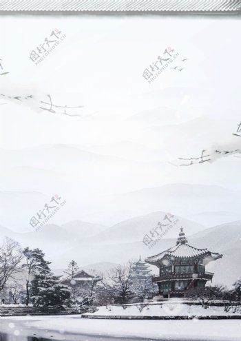 手绘中国风立冬24节气背景