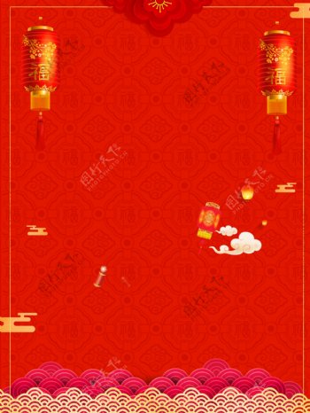 古典中国风猪年春节红色喜庆背景素材