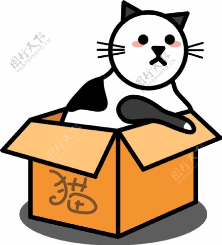 手绘可爱动物纸箱里长了一只猫