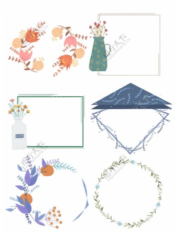 手绘花环植物边框设计元素合集