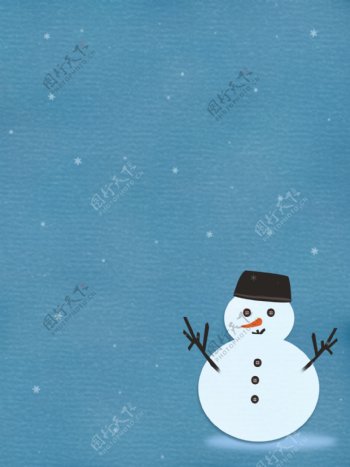 原创清新蓝色纹理背景小雪人飘雪场景素材