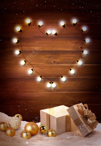 创意爱心彩灯圣诞贺卡背景素材