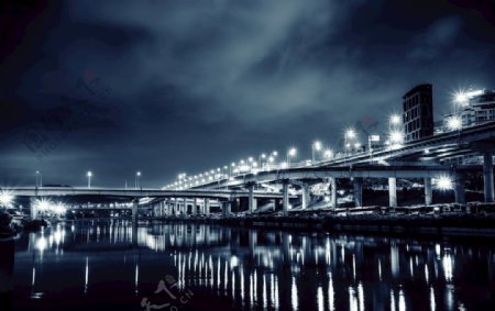城市大桥灯光夜景