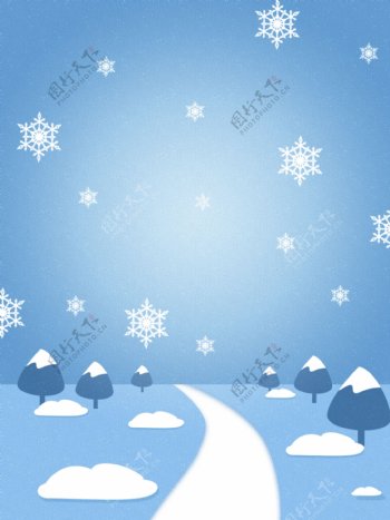 纯原创卡通扁平插画蓝色冬天下雪背景