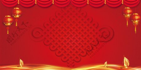 红色灯笼中国结舞台背景素材