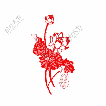 剪纸花朵荷花新年传统节日手绘插画可商用