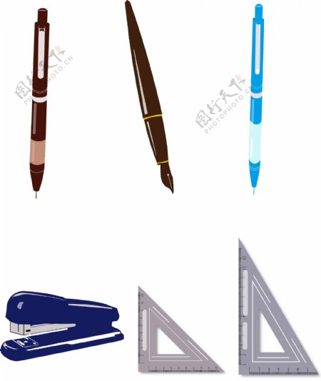 写实风格钢笔自动笔橡皮集合可商用