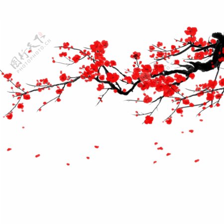 冬季水墨中国风红梅元素