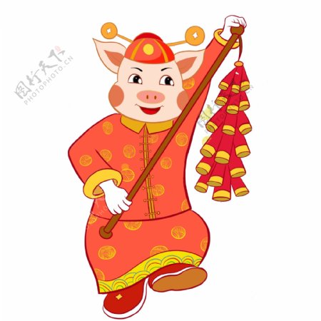 传统中国风鞭炮和小猪