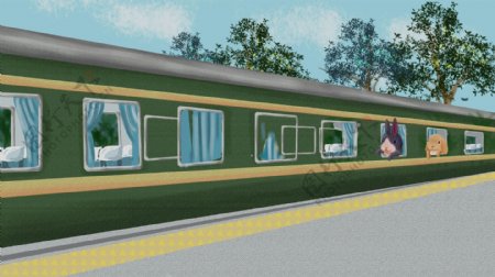 彩绘过年春运主题火车背景