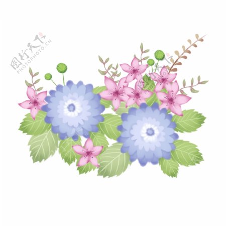 球花装饰手绘清新唯美卡通花卉植物花束