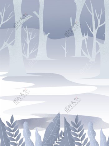 简约灰色冬季树林背景设计
