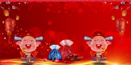 喜庆2019猪年春节新年背景设计