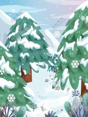 冬季树林雪地背景设计
