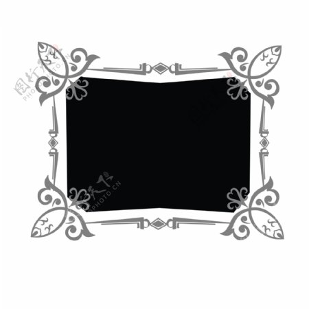 灰色欧式边框复古边框相框手绘黑色免抠画框