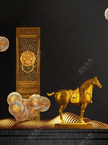 中国风黄金雕塑高端背景