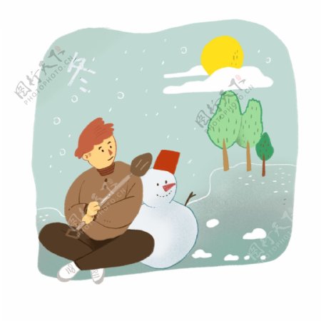 冬天冬季里雪地里的卡通人物