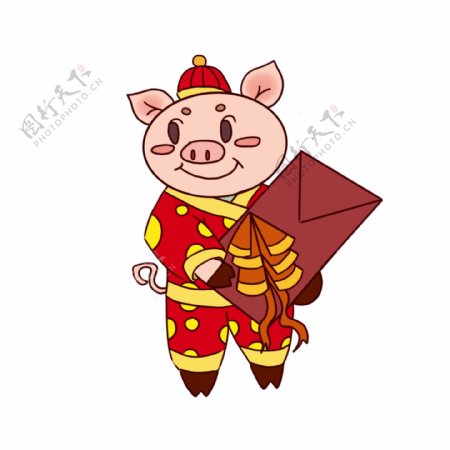 猪年新年送福手绘插画