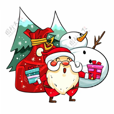 圣诞节圣诞老人送礼物大礼包手绘插画