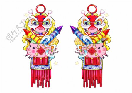 中国结猪年2019春节装饰挂件可爱鞭炮流苏PNG