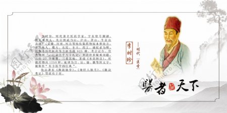 2017年中国水墨风名医李时珍介绍展板