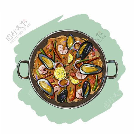 手绘原创动漫素材食品西式食物海鲜烩饭