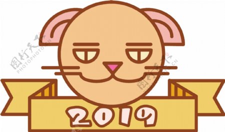 矢量可爱猫头2019新年标签
