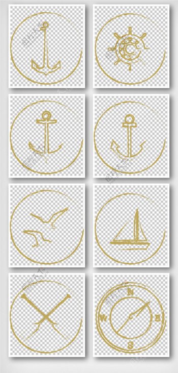 航海帆船元素复古金色线性印章